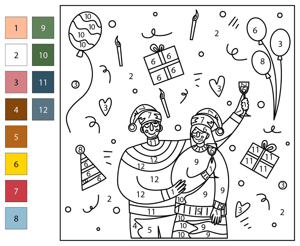 Christmas Party Color By Number Coloring Page Md Coloring Page — Free Printable — free printable coloring page